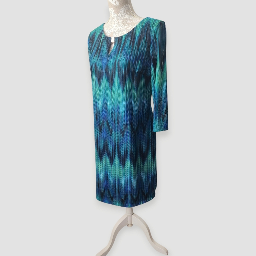 Sandra Darren Geometric Pattern Long Sleeve Shift Dress Size 12P